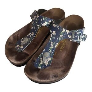 Birkenstock Papillio Floral Blue Sandals with Buckle Sz 6.5